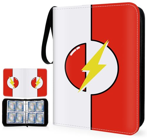 SALUOKE Album de Cartas Coleccionables 4 Bolsillos, Regalo para Niños Niñas | 50 Páginas 400 Bolsillos Carpeta de Tarjetas con asa de Transporte, Álbum de Colección de Tarjetas Impermeable (4-Rojo)