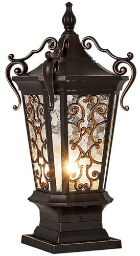 XMKJC Outdoor Post Light with E27 Socket, Aluminum Pillar Lamp with Glass Shade, Exterior Fence Column Light for Gate Yard Patio Villa Wall Mount Landscape Lighting(Medium)