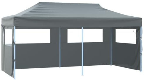 Zeiquah Foldable Party Tent 3 x 6 m Anthracite with 4 Side Walls, Gazebo Made of Powder-Coated Steel, 600D Oxford Roof with PVC, for Wedding, Market, Barbecue, Camping, Sun Protection, Rain Cover