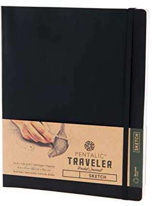 Pentalic 8 x 10 Pocket Sketchbook Traveler Journal, 160 Pages, Black