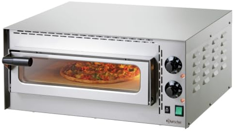 Bartscher Pizzaofen Mini Plus aus Edelstahl mit Pizzastein, Sichtfenster und Innenbeleuchtung, für 1 Pizza Ø 35 cm, 230 V, 2 kW, silber