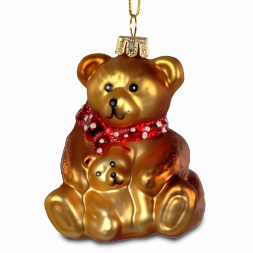 SIKORA Bär mit Baby besondere Weihnachtskugel Glas Christbaumschmuck Deko Figur Weihnachten Anhänger Ornament - Trend Line - BS212