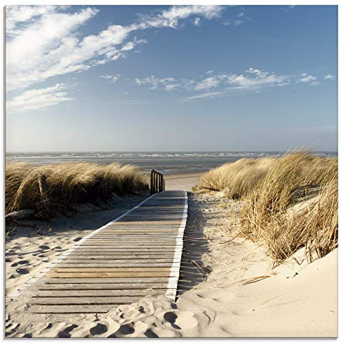 ARTland Wanddeko Glasbilder Wandbild Glas Bild einteilig 40x40 cm Quadratisch Strand Meer Küste Nordsee Natur Landschaft Dünen Gräser Steg Maritim T5RM