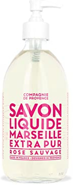 La Compagnie de Provence - Savon Liquide de Marseille 495ml - Parfum Rose Sauvage - Flacon en Verre - Pour Corps et Mains - Made in France