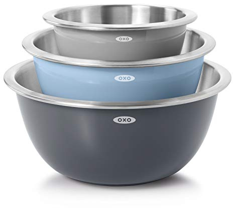 OXO Good Grips 3-Piece Stainless Steel Mixing Bowl Set - Blue/Gray, 4.7L, Multi Size