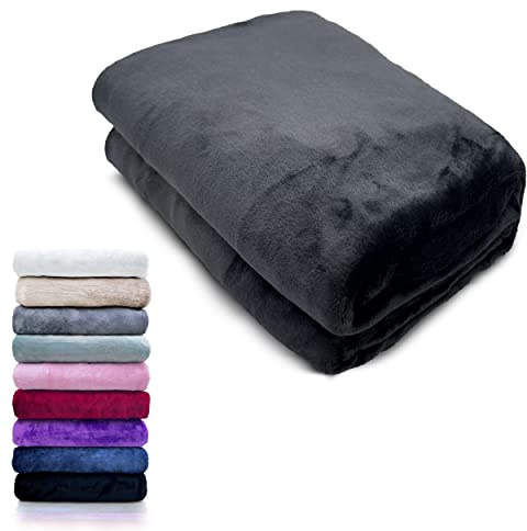 HTE Manta Microfibra Suave para Sofá y Cama, Super Caliente para Adulto y Niño,Sin Arrugas (Negro, 160 x 220 cm)