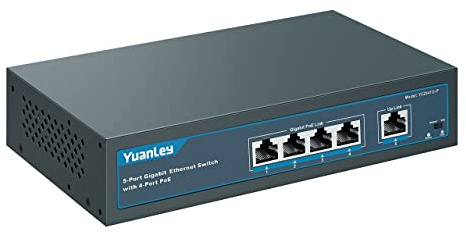 YuanLey 5 Port Gigabit PoE Switch with 4 Port PoE+ 1000Mbps, 802.3af/at 78W Built-in Power, Fanless Metal Unmanaged Plug & Play