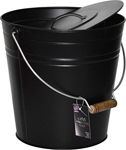 Heavy Duty Galvanised Black Steel Fireplace Hot Ash Storage Bucket 15L