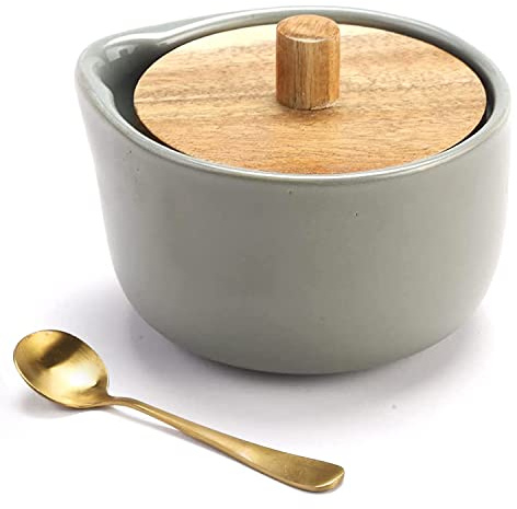 everous Saltlåda (grå) saltkällare elegant design dekorativa lådor stor kapacitet trägrå keramisk bas