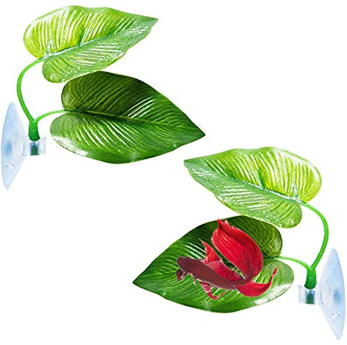 YUTOU 2 Stück Betta Bett Bed Blatt Hängematte für Betta Fisch Künstliche Pflanze Blatt Betta Aquarium Dekoration mit Saugnapf Wasserpflanzen Dekorationen natürlichen Lebensraums simuliert