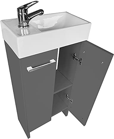 paplinskimoebel - Lavandino Bagno con Mobiletto 41 cm Malibu, Ceramica, Mobile Bagno con Lavabo, Mobile Lavabo, Mobiletto Sotto Lavandino - Grigio