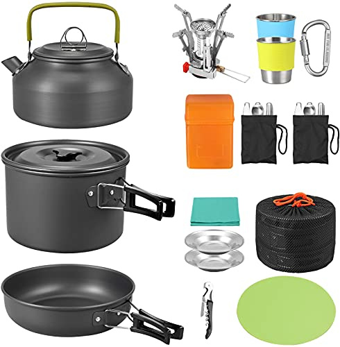 VINTEAM Camping Cookware Set, 21PCS Camping Cookware Set Lightweight for 2 to 3 People Outdoor Activities, Hiking, Picnic