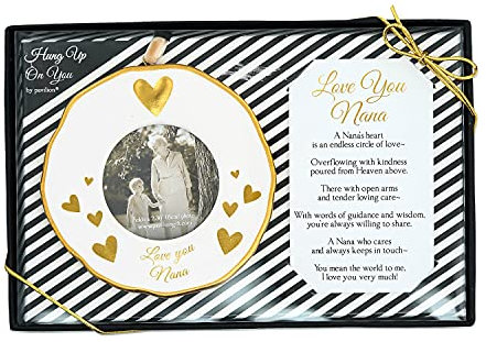 Pavilion - 4 Gold White Ornament Round 2.36 Photo Holder with Keepsake Card - Love You Nana - Gift Ready Packaged Set
