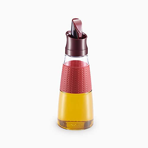 QINGGANGLING999 Oil and Vinegar Bottle Automatic Opening and Closing Glass Oil Dispenser Oil and Vinegar Cruet Bottle Wide Opening for Easy Refill and Cleaning Cruet Set (Color : Red, Size : 1 pack)