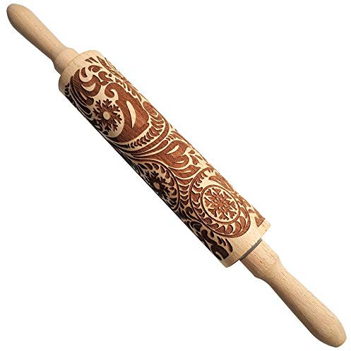Rouleau Patisserie Bois Motif Noel, Moule Patisserie Orientale, Rouleau A Patisserie Motif, Bois De HêTre Naturel Avec Motifs, Pour PâTisserie, Gravé, Fondant,GâTeau, PâTe, Pizza (5cm, 35cm)