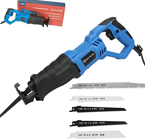 Sierra de sable eléctrica, 900 W, 0-2800 SPM, longitud de carrera de 20 mm, con 5 hojas de sierra profesional, hojas de sierra de borde para madera, metal y aluminio. Profundidad de corte máxima de