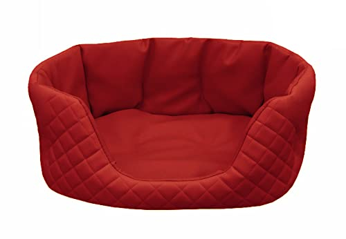 Juelle Hundebett aus Kunstleder gesteppt, Bett für kleine Hunde Flauschiges Hundekissen, Sofa Queen S-XL (65x50cm, Rot)