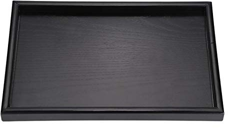 Plateaux De Service, Plateau Bois Petit-déjeuner Thé Table Basse Lit Décoratif Cuisine Extra Grand Rectangulaire Anti-Fuite Articles Toilette Comptoir Aliments Boissons Buffet Noir(25 * 18 * 2cm)