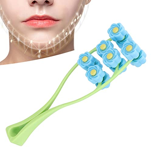 Rouleau Facial Anti-âge et Anti-rides Rouleaux Multiples Particules Convexes Concaves Prise Confortable Masseur de Visage en Forme de V pour Raffermissement de la Peau, Retrait du Double Menton(bleu)