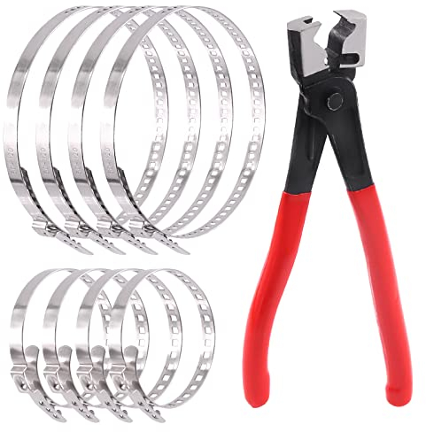 Swpeet 9-teiliges Mehrzweck-Schlauchklemmen-Zangen mit kleiner und großer Edelstahl-CV-Kofferraum-Klemmen-Sortimentskit, verstellbare Antriebswelle CV-Kofferraum-Crimpzange, Clic-R Kragenzange