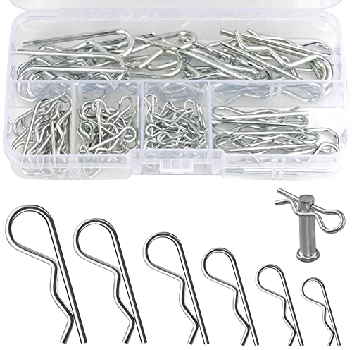 100 Pezzi Assortimento di Coppiglie Spaccate, 6 Coppiglie in Acciaio Inox di Diverse Dimensioni, R Clip Coppiglie Elastiche Spaccate, Coppiglie A Molla per Automobili, Trattori, Officine