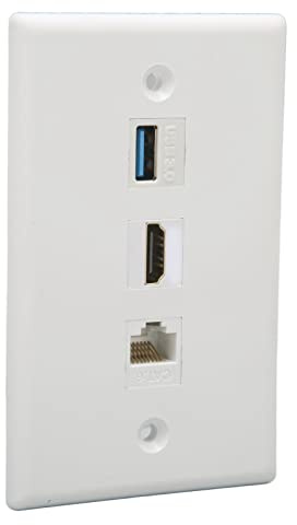 ASHATA 3 Port HDMI Coax Ethernet USB3.0 Wall Plate, HD Multimedia Interface, RJ45 Ethernet and USB 3.0 Ports Media Wall Outlet Plates, Compatible with Cat5 Cat5e Cat6 Cable