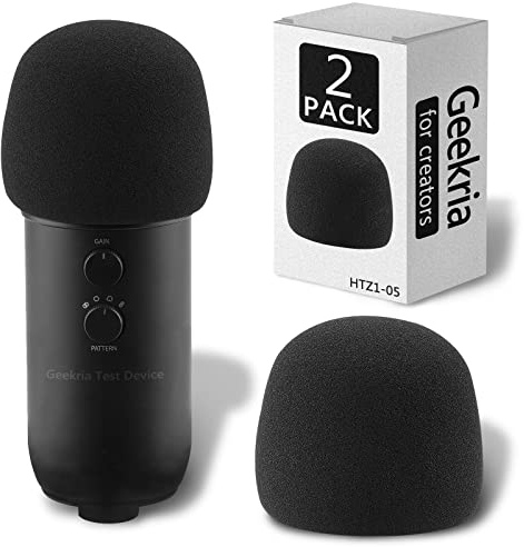 Geekria für Creators Schaumstoff-Windscreen kompatibel mit Blue Yeti, Blue Yeti Pro Mikrofon Anti-Pop Schaumabdeckung, Mic Windschutz, Schaumstofffilter (Schwarz / 2er-Pack)