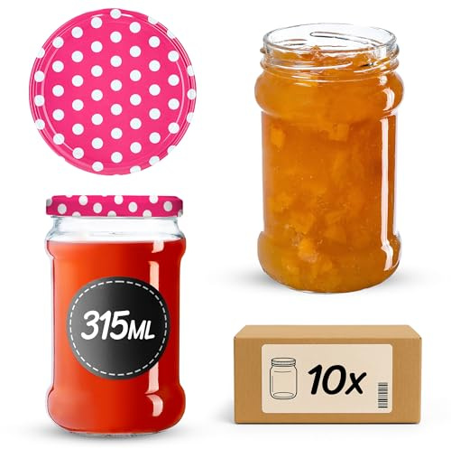 KADAX 10 vasetti da 315 ml con coperchio a vite da 66 mm per miele, dessert, marmellate | Barattoli ermetici, vasetti per conserve, vasetti rotondi, vasetti per confetture, vasetti per miele (10 pezzi