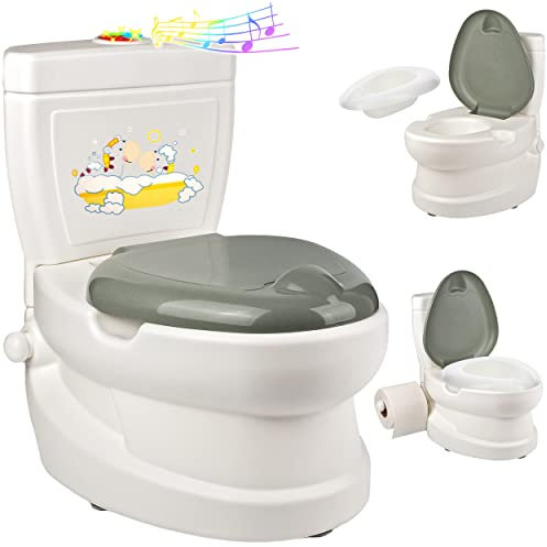 alles-meine.de GmbH Kindertoilette/Töpfchen Spülgeräusch + Licht Pinguin mit Wasserspülung Sound - Nachttopf/Babytopf - mit Deckel - weiß - Musik - Toilettentrainer - B..