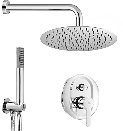 Set Doccia Completo Cromato, Sistema Incasso compreso di Miscelatore con deviatore, soffione 20 cm anticalcare e Kit doccetta (Cromo, Iole)