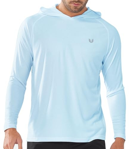 NORTHYARD Men's UPF 50+ Hoodie Shirts Long Sleeve Sun Protection Fishing Swim Beach UV SPF Rash Guard Quick Dry Lightweight SkyBlue 2XL