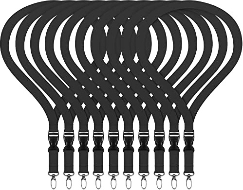 10 x unbedruckte Schlüsselbänder Schlüsselband Lanyard mit Steckschnalle ohne Druck neutral 20 mm breit Steckverschluss Sicherheitsverschluss 10 Stück (Schwarz)