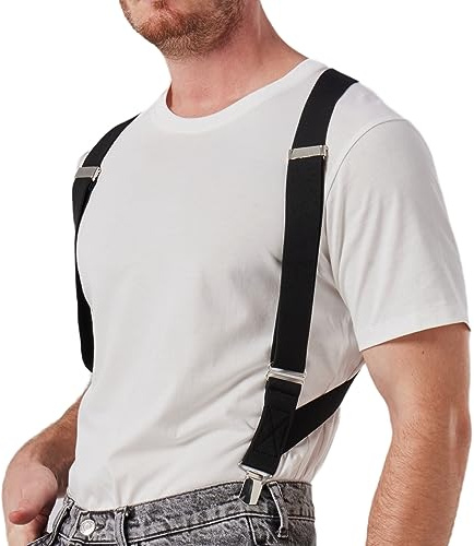 LazarsSpace 2 Clips Men's Suspenders X-Back Clip-On Elastic Braces for Formal and Casual Wear (Black)