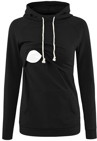 Love2Mi Felpa con cappuccio per allattamento premaman a maniche lunghe, A-Nero, M