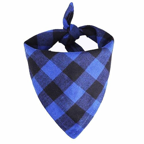 SHTGOI 2 Stück Hundehalstuch Klassisches Kariertes Halstuch Baumwolle Bandanas Einstellbares Dreieckstuch Hunde-Taschentücher Schal für Kleine Mittelgroße Hunde Katzen Haustiere Schwarz-blau L