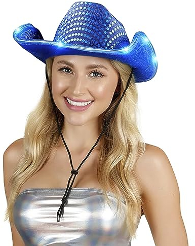 JIAHG LED Licht Up Cowboyhut Blinkende Lichter Cowgirl Hut Leuchtende Hüte Mütze Licht Up Pailletten Hut Disco Outfit für Weihnachten, Halloween, Geburtstag, Hochzeit, Festival, Party