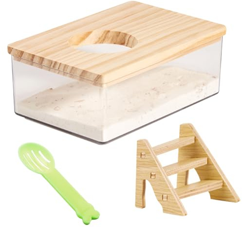 Jortmrd Bagno per Criceti con Scaletta, Scatola Da Bagno Di Sabbia Per Criceti Trasparente In Acrilico, Contenitore per Vasca Di Sabbia per Criceti per Topi Lemming Gerbilli Piccoli Animali