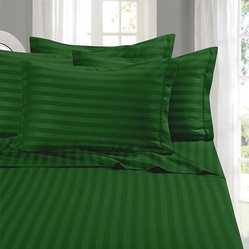 Elegant Comfort Softest and Coziest 4-Piece Sheet Set - 1500 Premium Hotel Quality Microfiber - Deep Pocket, Wrinkle Resistant 4-Piece Damask Stripe Bed Sheet Set, Twin, Hunter Green