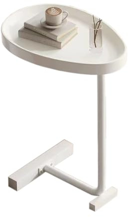 BURLOE C-Förmiger Beistelltisch, Ovaler Ei-Tisch Sofa Beistelltisch Kleiner Couchtisch Unter Den Nachttisch Für Wohnzimmer Schlafzimmer Nachttisch,Weiß