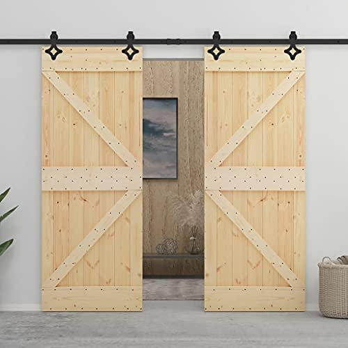 Schiebetür mit Beschlag 80x210 cm Kiefer Massivholz Schiebetürsystem Schiebetürbeschlag Holztür Holzschiebetür Tür Laufschiene