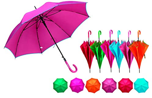AC - Paraguas largo con mango de plástico, poliéster, apertura automática, 8 varillas de fibra - Ø 93 x 88 cm - Color Aleatorio