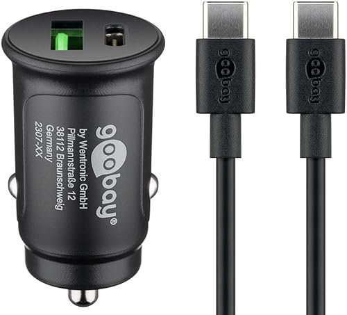 goobay 72165 kompakter 27W Zigarettenanzünder USB C Verteiler / 12v / Auto Ladegerät Kompakt/KFZ Ladegerät USB C Power Delivery/Schnellladung Inklusive USB C Kabel