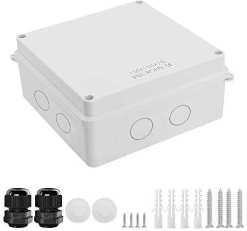 LeMotech Abzweigdose mit reservierten Löchern ABS Kunststoff Elektrokasten IP65 wasserdichte staubdichte Projektgehäuse für Elektronik Weiß Außengröße 150x150x70mm