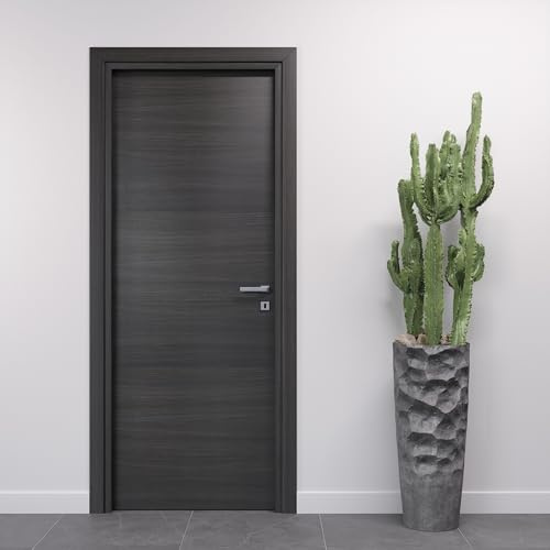 Porte Italiane, Porta Interna a Battente in Laminato High Density, Telaio in Legno e Coprifili Waterproof, con Serratura e Maniglia Hoppe Silver, 60x210 cm con Apertura SX, Colore Rovere Grigio