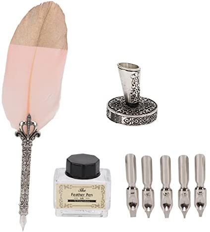 Emoshayoga Retro Federstift Federstift Set Retro Feder Schreibset in Geschenkbox für Lehrer, Klassenkameraden, Liebhaber, Gold Dirty Powder