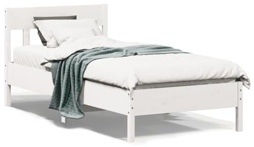 Massivholzbett mit Kopfteil Weiß 100x200 cm Kiefer, Doppelbett Bett Tagesbett Seniorenbett Geeignet für Gästezimmer Wohnungen Studentenwohnheim Hotels
