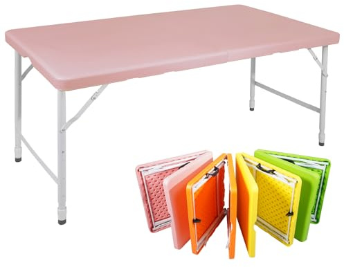 SculPong 4 FT Folding Table with Carry Handle, Portable Fold-in-Half Plastic Table, Rectangle Foldable Table for Indoor/Outdoor Pink