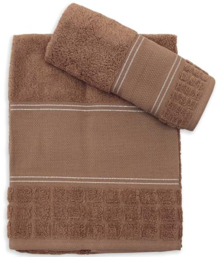 hobbymio.it Set Asciugamano con Ospite da ricamare a Punto Croce, Salvietta più Ospite con Tela Aida, Asciugamano bagno 50x100cm più Opite 30x50cm, Marrone con greca lurex argento