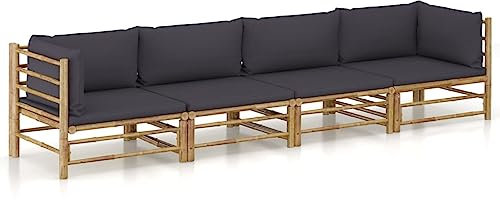Faroom Gartenlounge Set Bambus Lounge Gartenmöbel Set Loungemöbel Set Bambus Balkon Lounge Sofa Outdoor Balkonmöbel Kleiner Gartengarnitur Sofagarnitur Dunkelgrau 4-tlg-Type-123