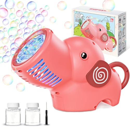 PANACARE Elefant bubbelmaskin för barn, automatisk bubbelblås 5 000 + bubblor/min med uppladdningsbart batteri/bubbelvätska söt bubbelleksak för småbarn utomhusleksaker gåva för